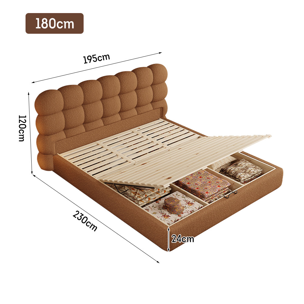 LIVARA Model-1062 150cm/180cm Lambswool Fabric Bed Solid Wood Frame