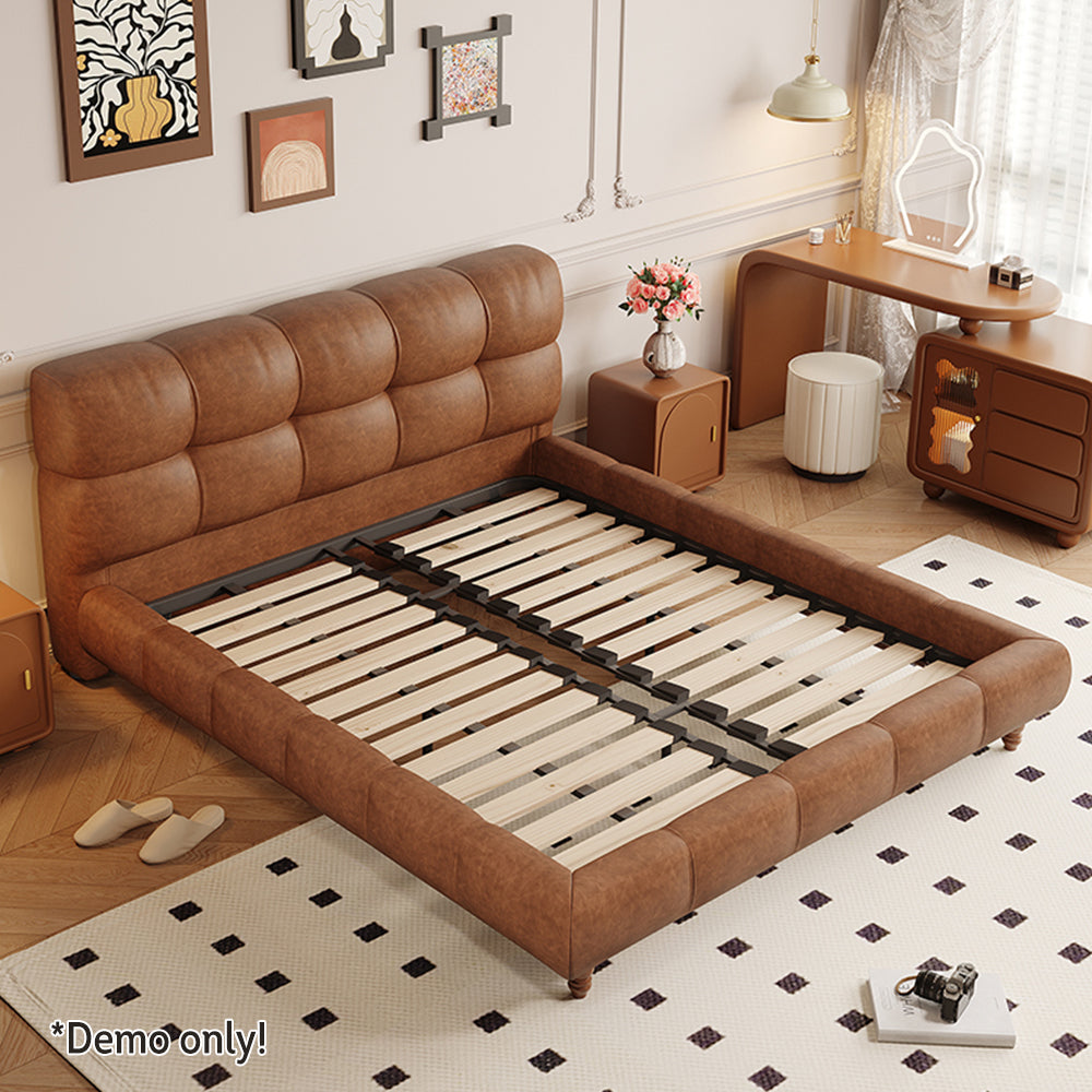 LIVARA Model-1063 150cm/180cm Waxed Leather Fabric Bed Solid Wood Frame