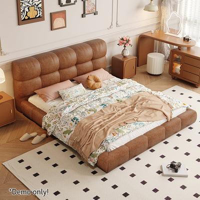 LIVARA Model-1063 150cm/180cm Waxed Leather Fabric Bed Solid Wood Frame