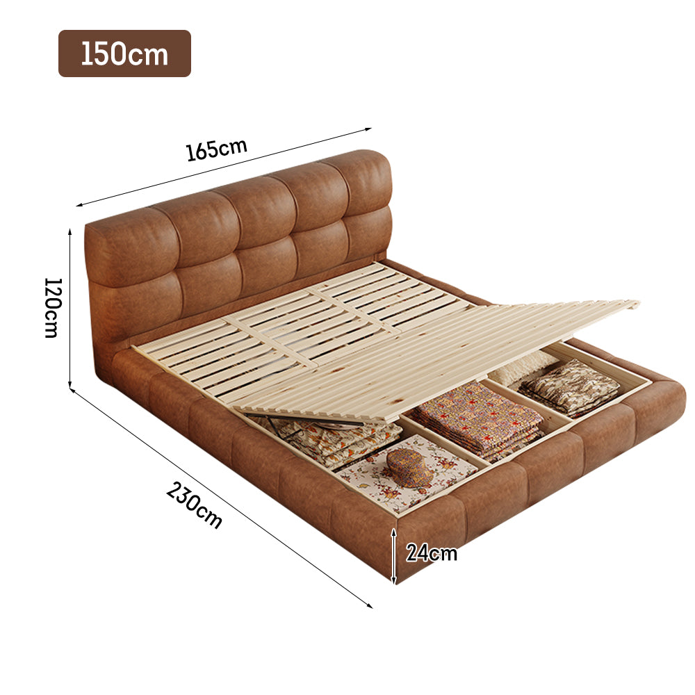 LIVARA Model-1063 150cm/180cm Waxed Leather Fabric Bed Solid Wood Frame