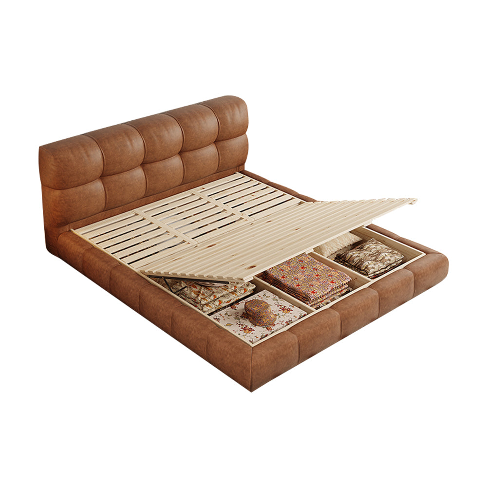 LIVARA Model-1063 150cm/180cm Waxed Leather Fabric Bed Solid Wood Frame