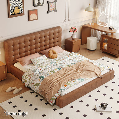 LIVARA Model-1065 150cm / 180cm Waxed Leather Fabric Bed Solid Wood Frame