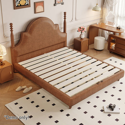 LIVARA Model-1067 150cm/180cm Waxed Leather Fabric Bed Solid Wood Frame