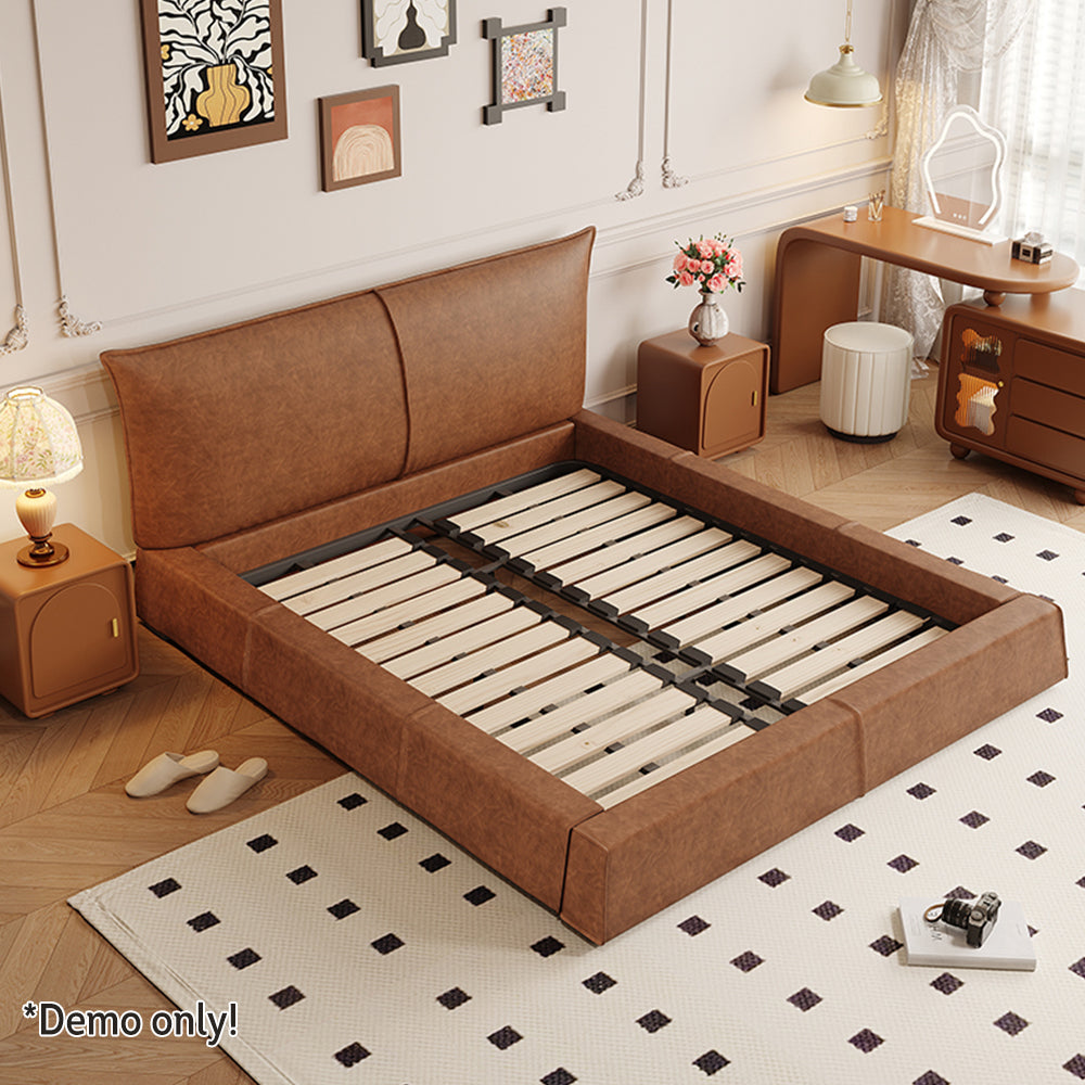 LIVARA Model-1068 150cm/180cm Waxed Leather Fabric Bed Solid Wood Frame