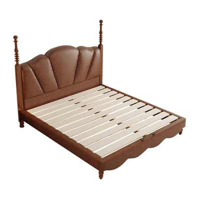 LIVARA Model-2001 150cm/180cm Waxed Leather Fabric Bed Solid Wood Frame