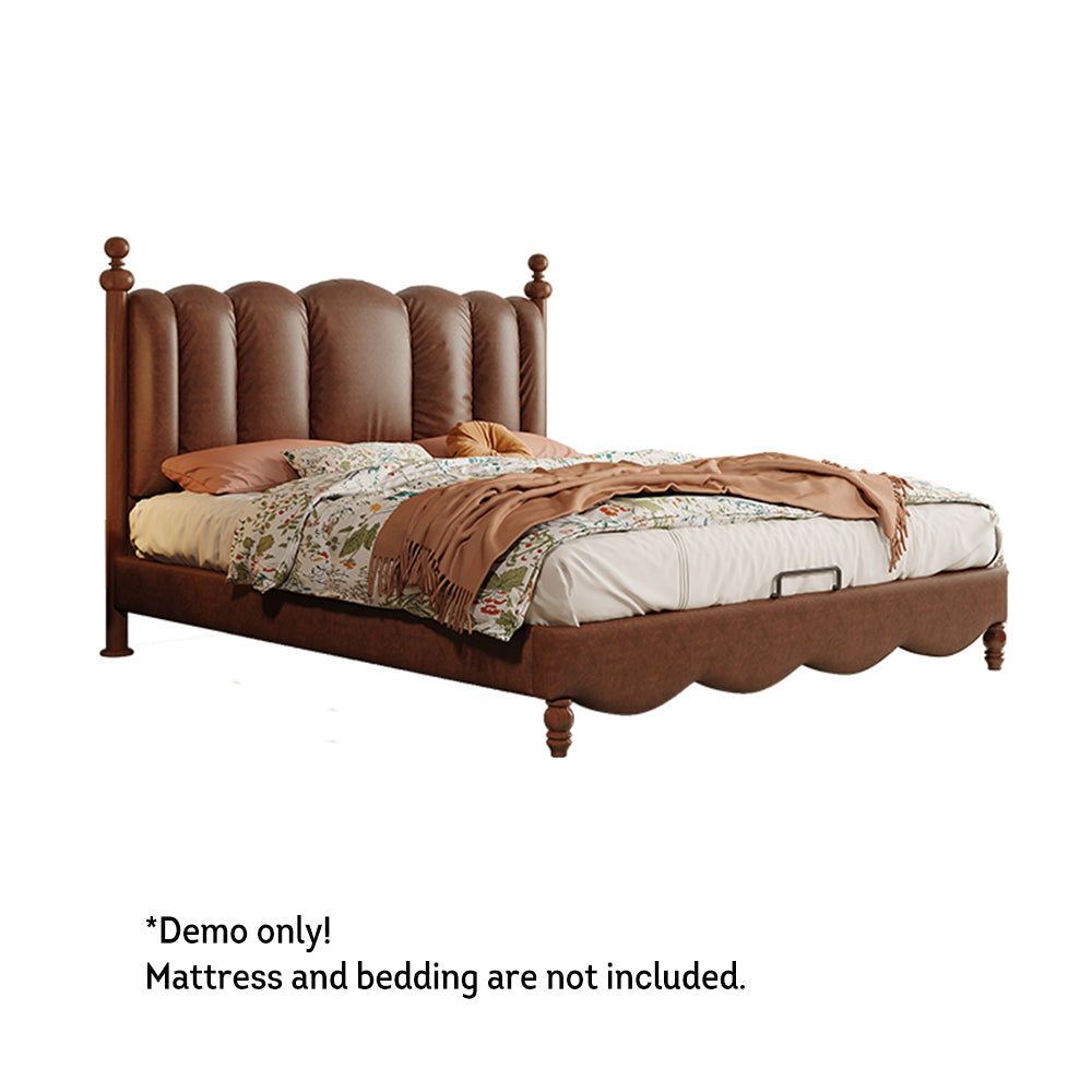 LIVARA Model-2002 150cm/180cm Waxed Leather Fabric Bed Solid Wood Frame