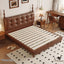 LIVARA Model-2003 150cm/180cm Waxed Leather Fabric Bed Solid Wood Frame