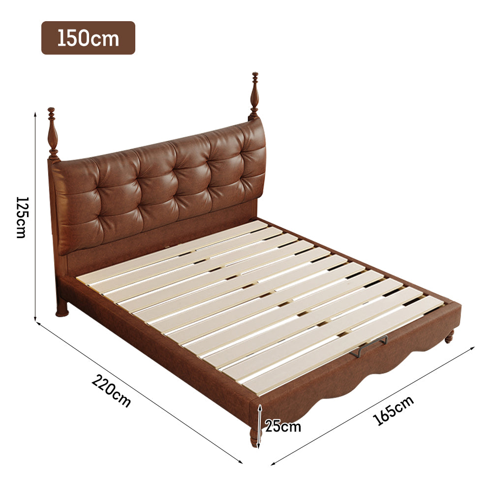 LIVARA Model-2003 150cm/180cm Waxed Leather Fabric Bed Solid Wood Frame