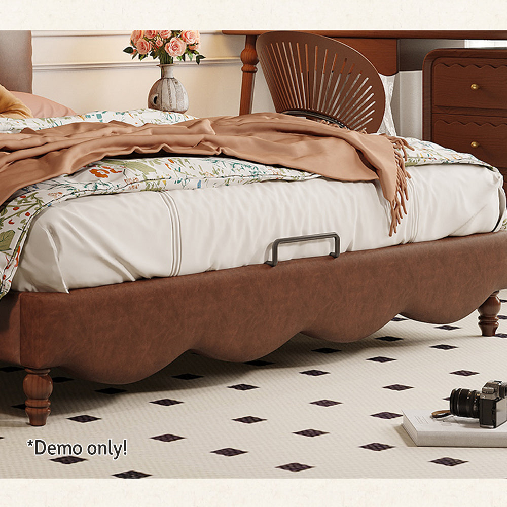 LIVARA Model-2004 150cm/180cm Waxed Leather Fabric Bed Solid Wood Frame