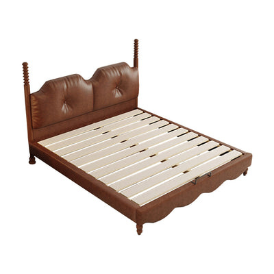 LIVARA Model-2004 150cm/180cm Waxed Leather Fabric Bed Solid Wood Frame