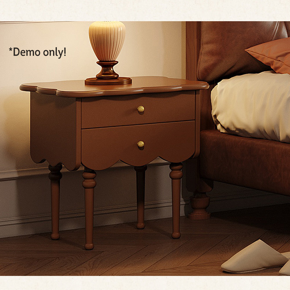 LIVARA Double Drawers Solid Wood Frame Bedside Table