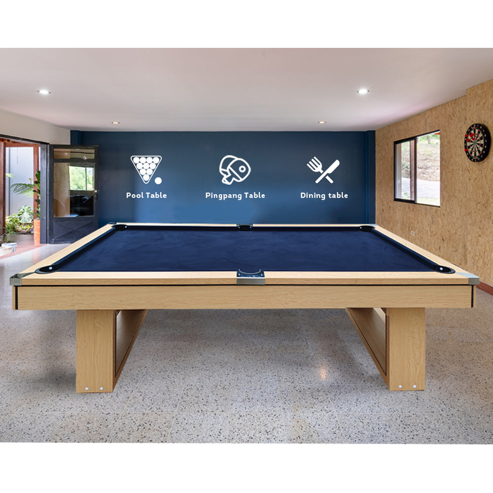 CUETIQ 8FT 3-IN-1 Simple Modern Pool Table/Billiards Table/Pingpong Table/Dining Table with Free Accessories - Oak Finish