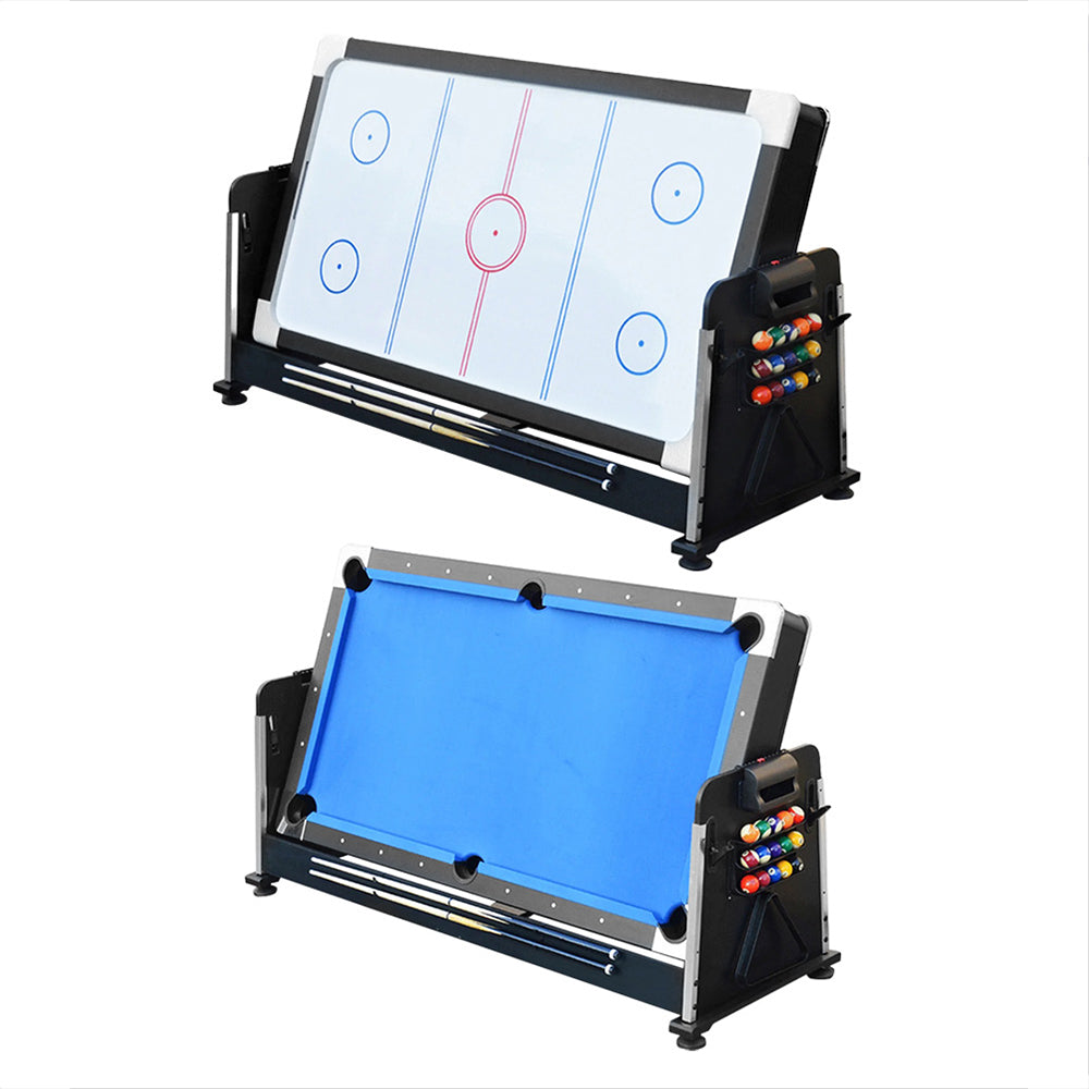 VERSA 7Ft 4-In-1 Convertible Air Hockey/ Pool Billiards/ Dining Table / Table Tennis Table Blue/ Black Felt For Billiard Gaming Room Free Accessory