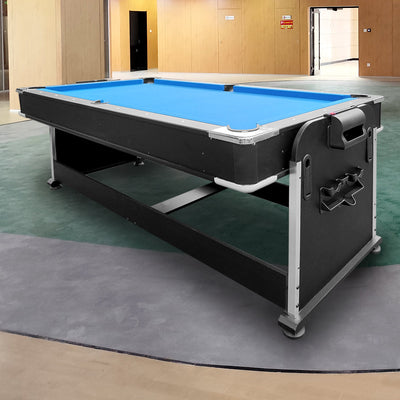 VERSA 4-IN-1 7Ft Convertible Table Air Hockey, Pool Billiards, Dining, and Table Tennis for Billiard Game Rooms with Free Accessories - Blue Felt