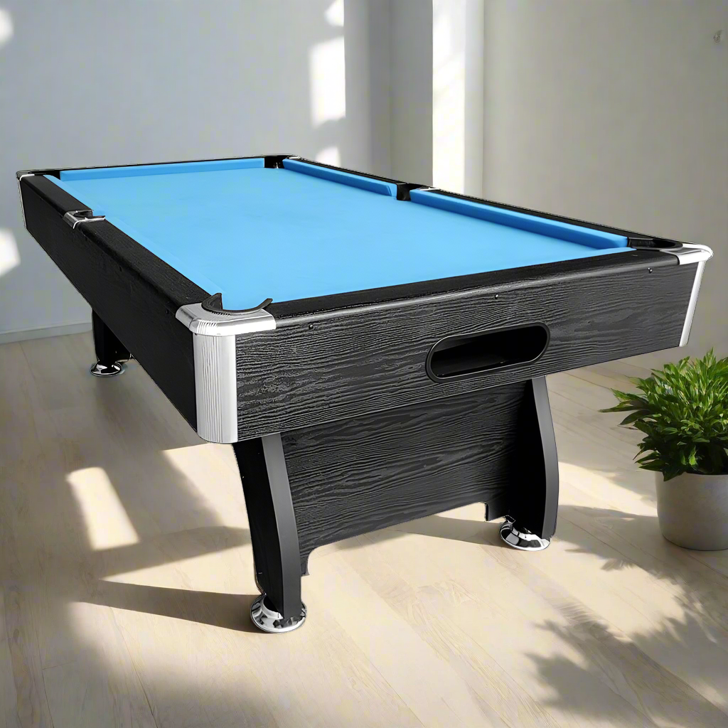 CUETIQ MDF 7FT Pool Snooker Billiard Table With Accessories - Blue Felt