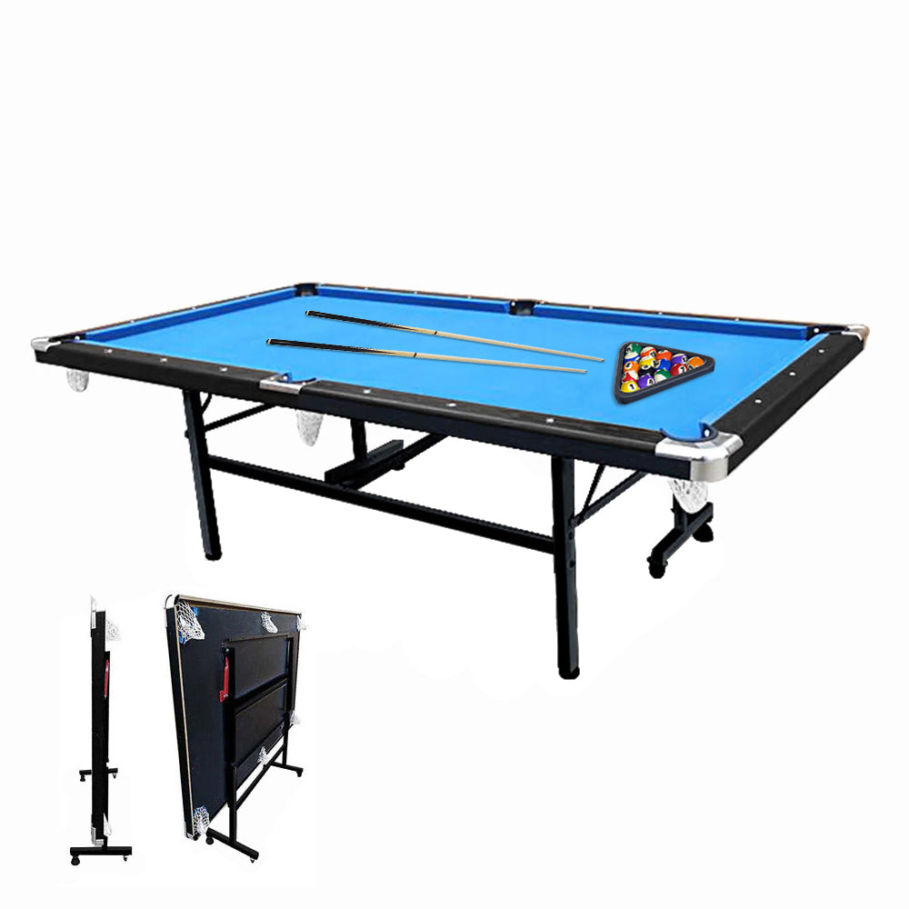 CUETIQ  8FT Foldable Pool Table Blue/Red/Green/Black Felt Billiard Table Free Accessory for Small Room