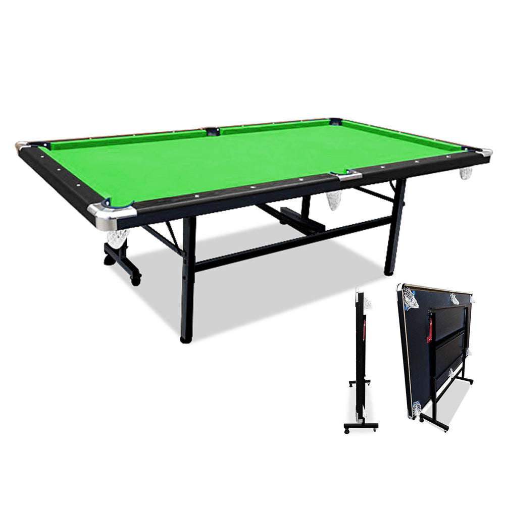 CUETIQ  8FT Foldable Pool Table Blue/Red/Green/Black Felt Billiard Table Free Accessory for Small Room