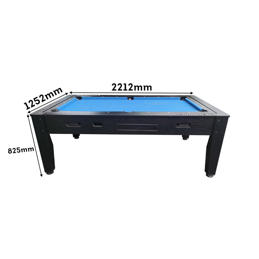 CUETIQ 7FT MDF 4-IN-1 Convertible Multi-function Table Free Accessories Air Hockey/ Billiards/ Dining table/ Table Tennis Table - Black&Blue