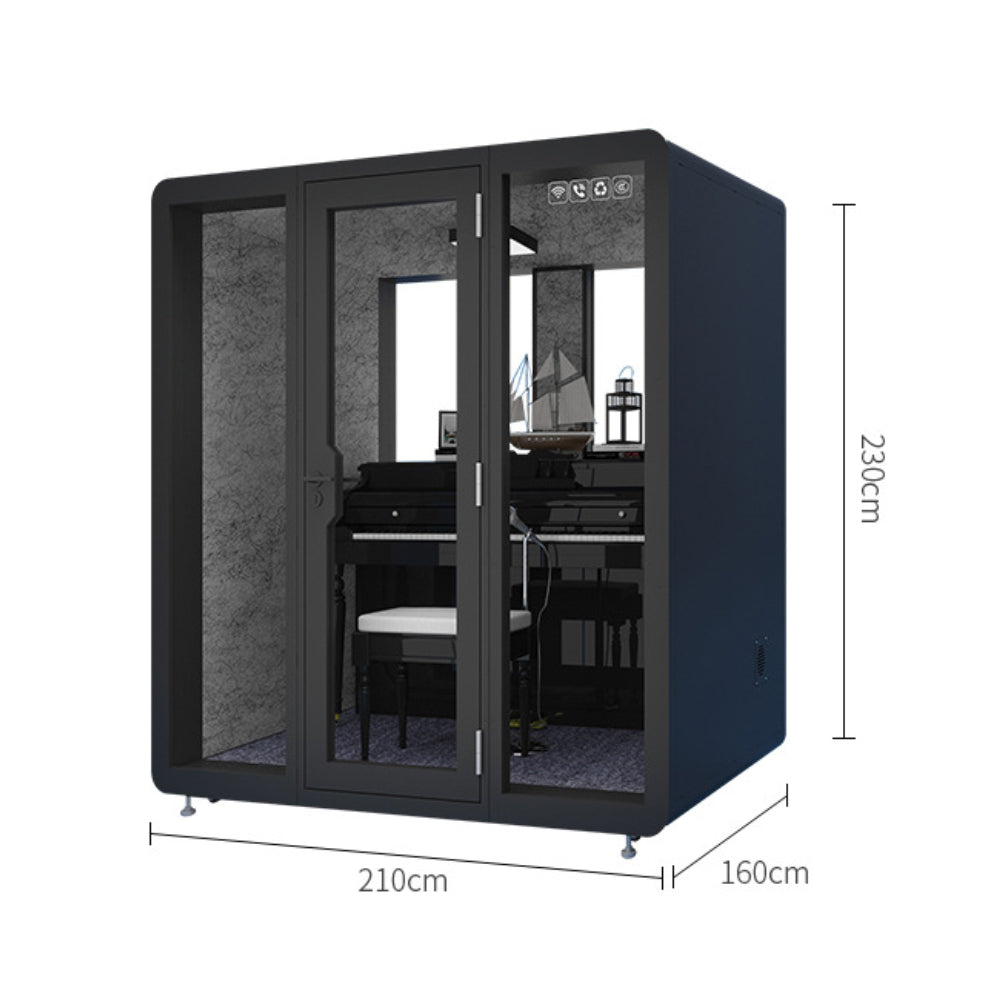 MODERA 2.1x1.6m Indoor Small Practice Room Movable Soundproof Booth W/ Carpet - Black