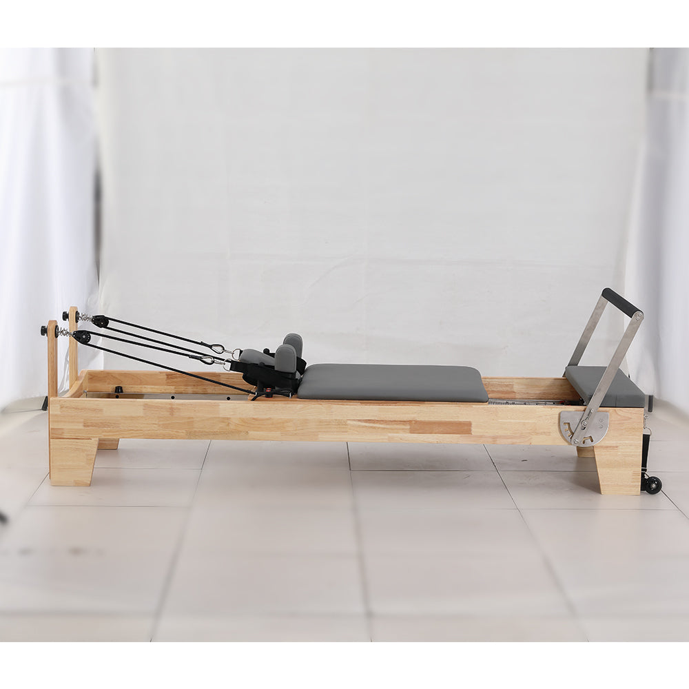 COREVA MN002 After Discount: $1432 Oak Wood Pilates Reformer Home Gym Train Equipment Machine - Grey