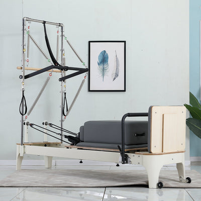 COREVA MN012 Oak Frame Pilates Reformer Multifunctional Home Gym Train Equipment Machine - Gray