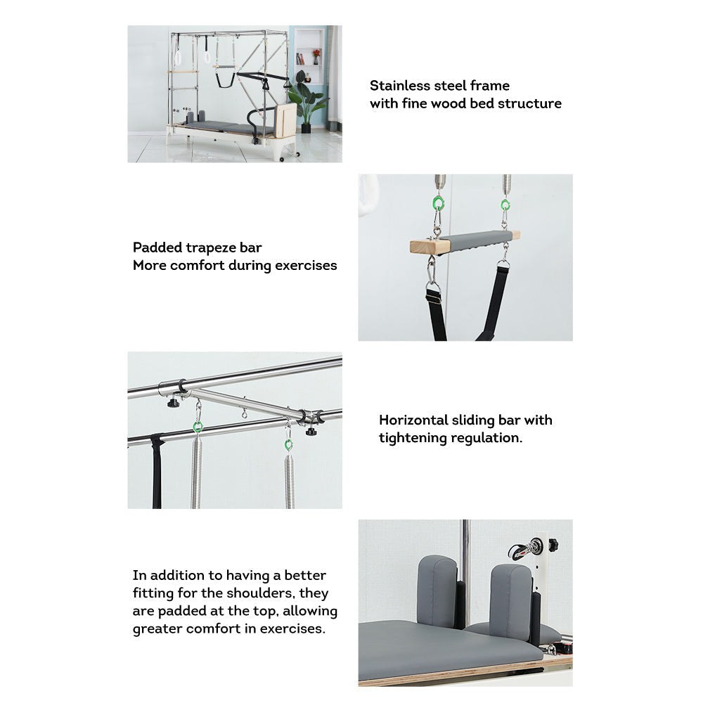 COREVA MN013 After Discount: $3696 2-IN-1 Trapeze Table Reformer Pilates Bed Home Gym Train Equipment Machine - White