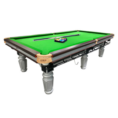 QUESLA 9FT Luxury Slate Billiard Table W/ Free Accessories Chinese Pool Table Ball Return System - Silver&Green