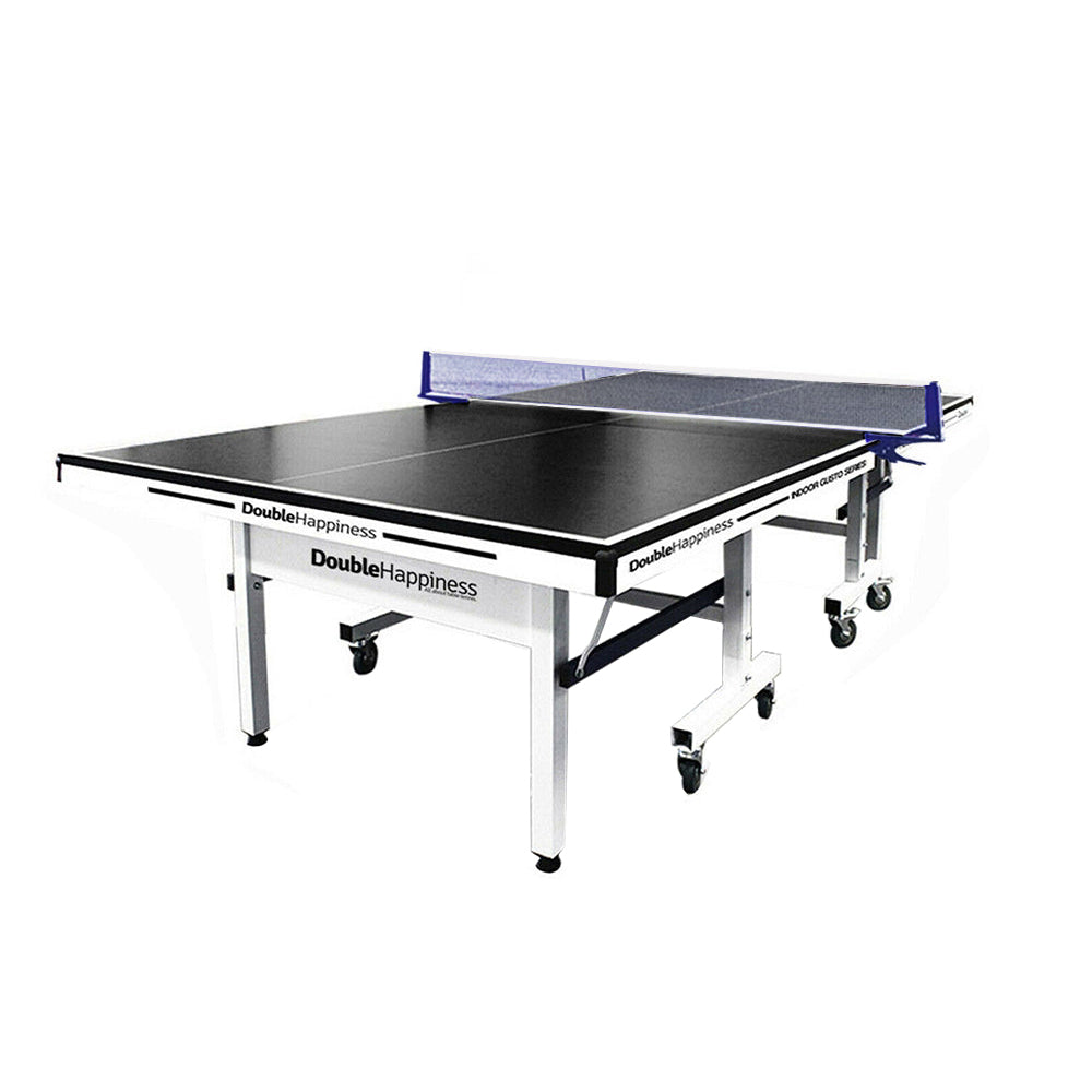 DOUBLE HAPPINESS Premium 13mm Indoor Black&Blue Foldable Solo Play Table Tennis Pingpong Table - Bats Balls Net