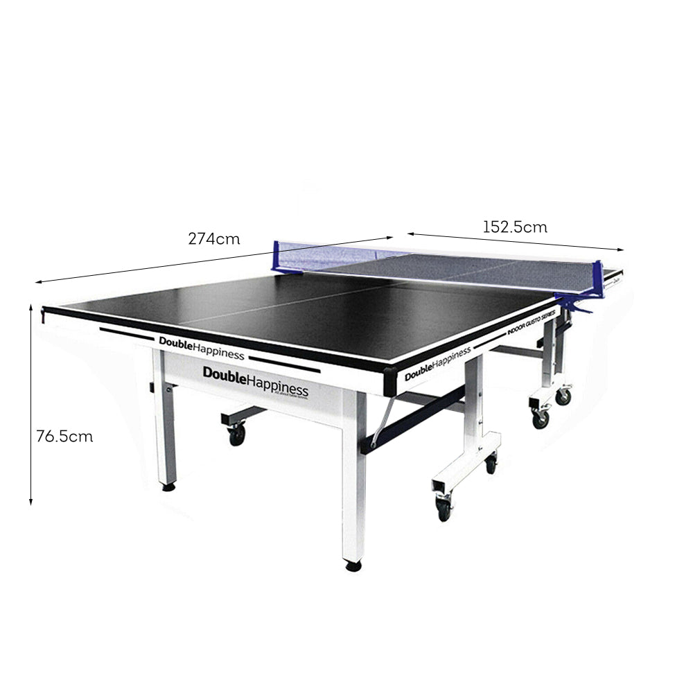 DOUBLE HAPPINESS Premium 13mm Indoor Black&Blue Foldable Solo Play Table Tennis Pingpong Table - Bats Balls Net