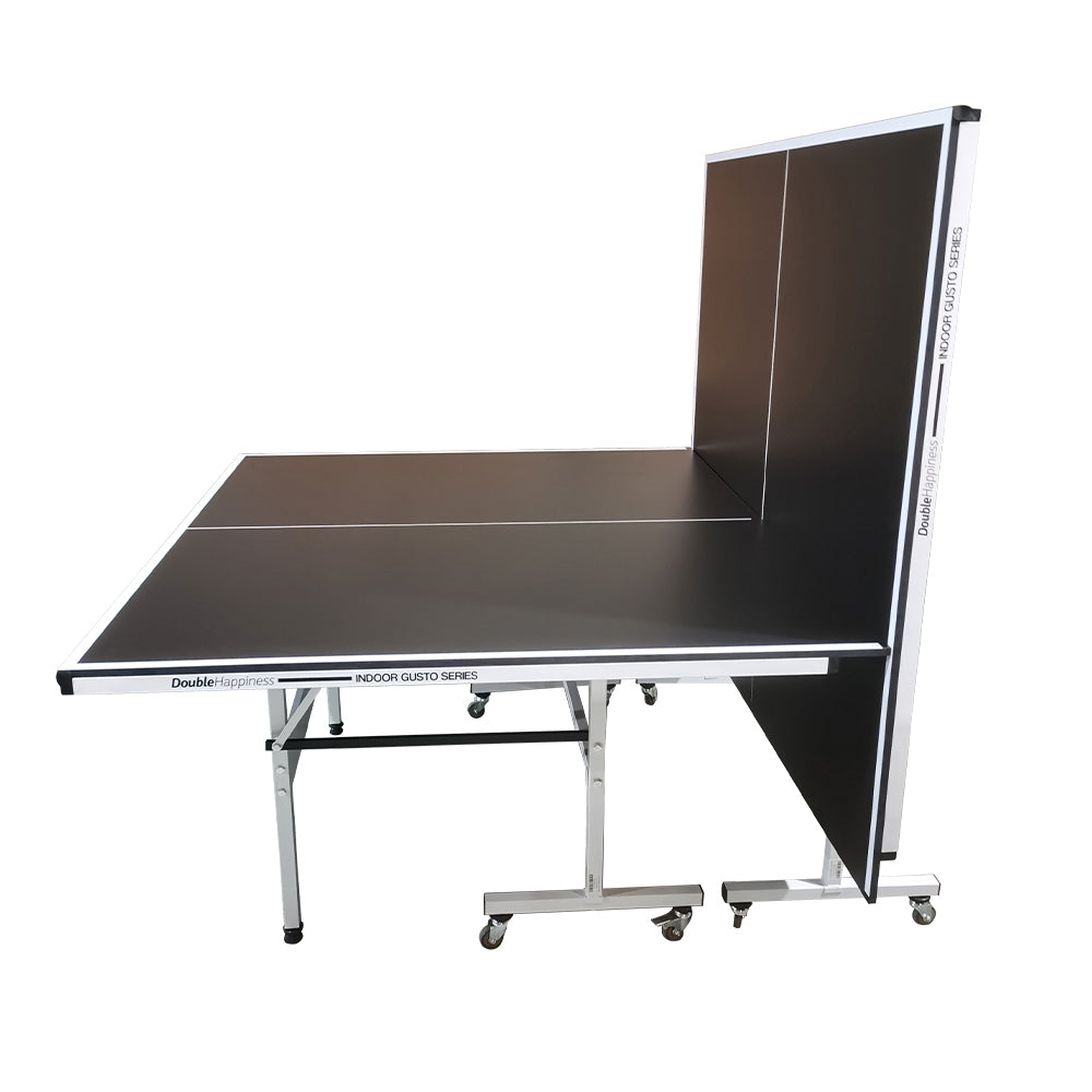 DOUBLE HAPPINESS Premium 13mm Indoor Black&Blue Foldable Solo Play Table Tennis Pingpong Table - Bats Balls Net