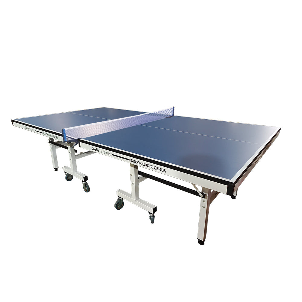 DOUBLE HAPPINESS Premium 13mm Indoor Black&Blue Foldable Solo Play Table Tennis Pingpong Table - Bats Balls Net