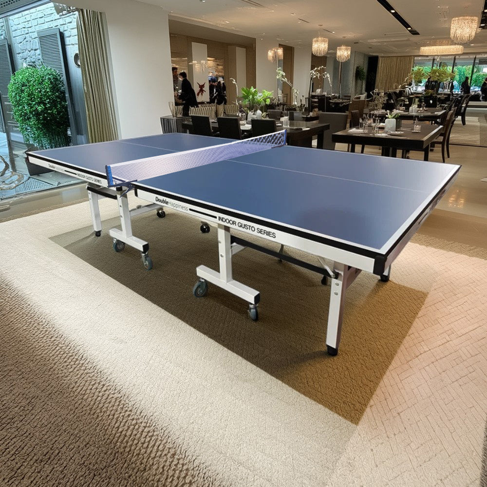 DOUBLE HAPPINESS Premium 13mm Indoor Black&Blue Foldable Solo Play Table Tennis Pingpong Table - Bats Balls Net