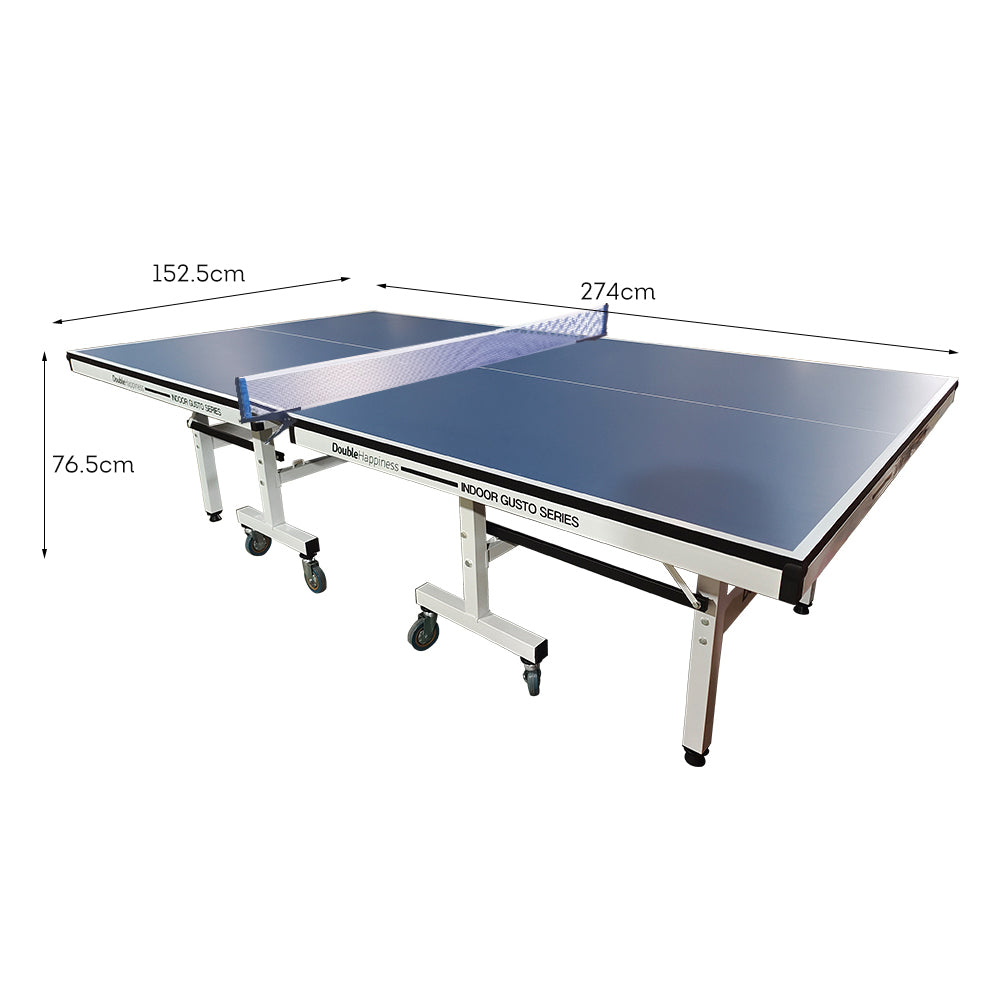 DOUBLE HAPPINESS Premium 13mm Indoor Black&Blue Foldable Solo Play Table Tennis Pingpong Table - Bats Balls Net