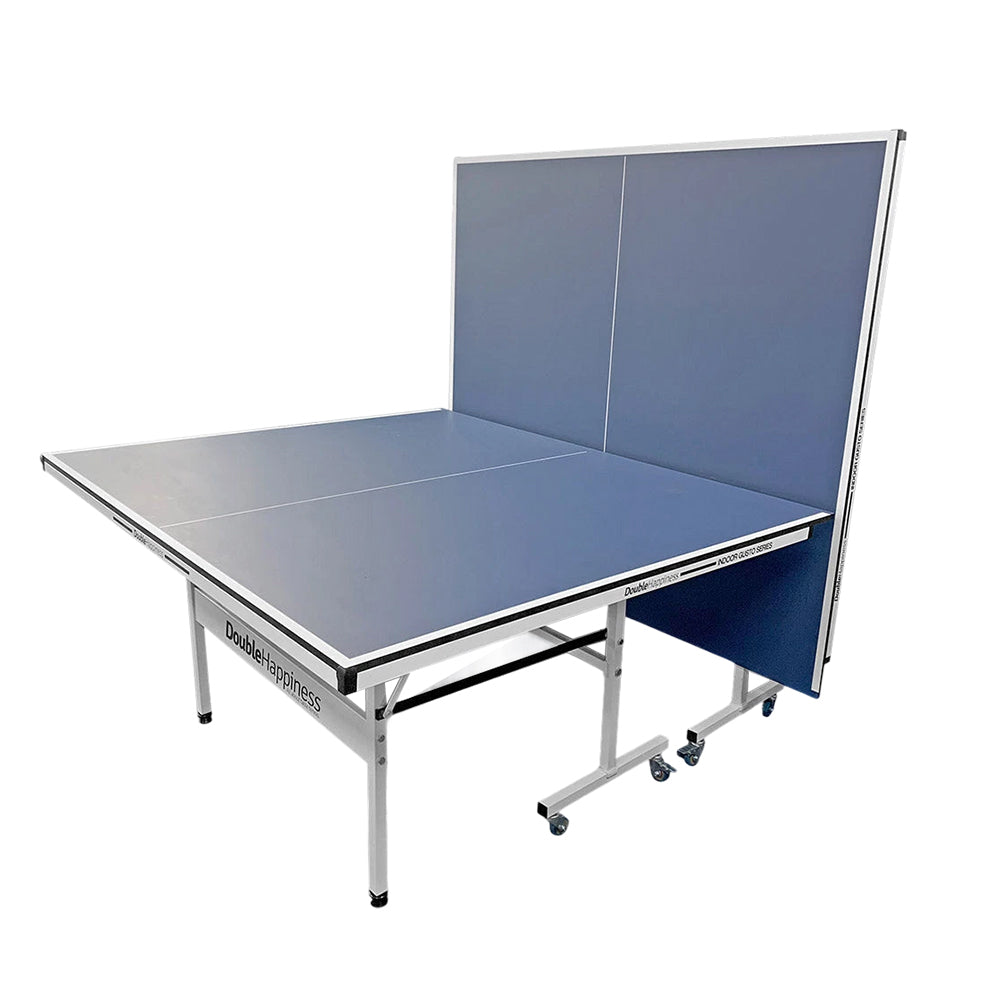 DOUBLE HAPPINESS Premium 13mm Indoor Black&Blue Foldable Solo Play Table Tennis Pingpong Table - Bats Balls Net