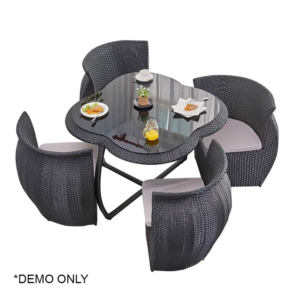 SOLARA 5-Piece PE Rattan One Table Four Chairs Table&Chair Set Easy to Store