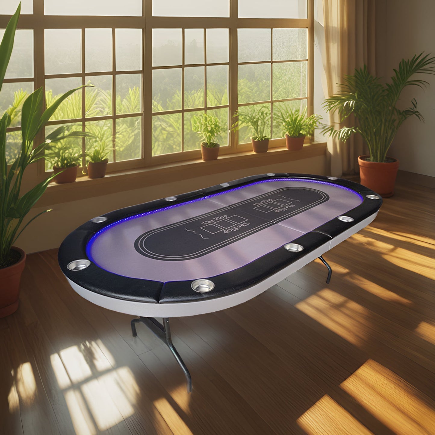 VERSA PK018 7 MDF LED Light Foldable Poker Table 10 Players Gaming Game Room