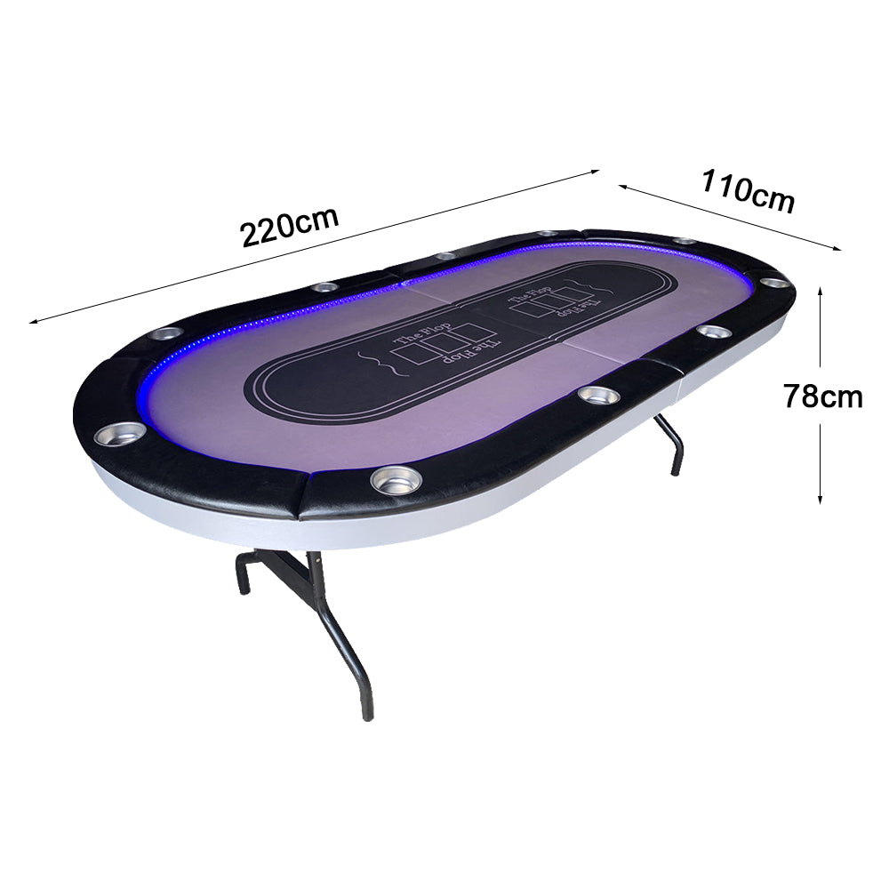 VERSA PK018 7 MDF LED Light Foldable Poker Table 10 Players Gaming Game Room