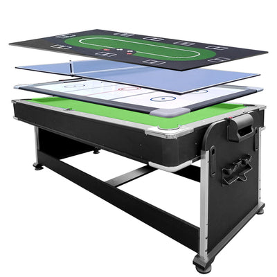 VERSA 4-IN-1 7Ft Convertible Table Air Hockey, Pool Billiards, Dining, and Table Tennis for Billiard Game Rooms with Free Accessories - Green Felt