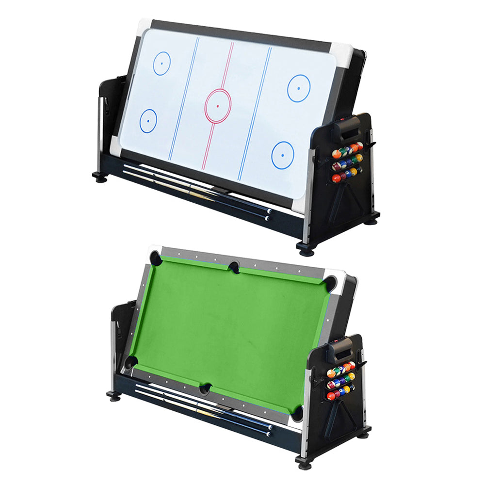 VERSA 4-IN-1 7Ft Convertible Table Air Hockey, Pool Billiards, Dining, and Table Tennis for Billiard Game Rooms with Free Accessories - Green Felt