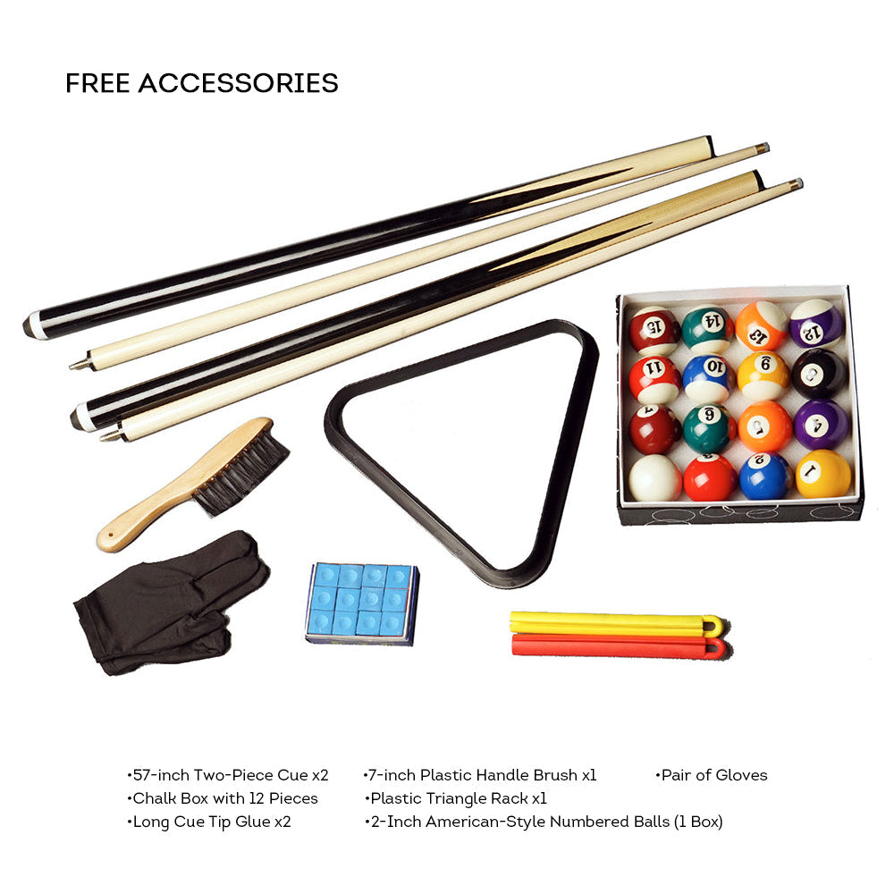 CUETIQ 8FT MDF Walnut Frame Pool Snooker Billiard Table with Accessories Pack